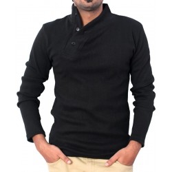 Black High Neck Button Style Full Sleeve Sweat Shirt